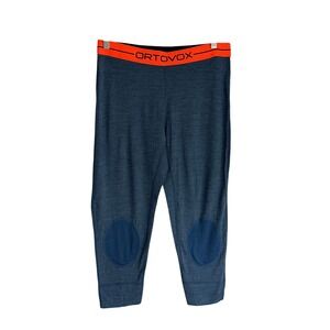 Ortovox RockNWool 185 Merino Base Layer Pants Womens Blue Orange 3/4 Tights L